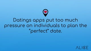 Datings apps put too much
pressure on individuals to plan the
“perfect” date.
 