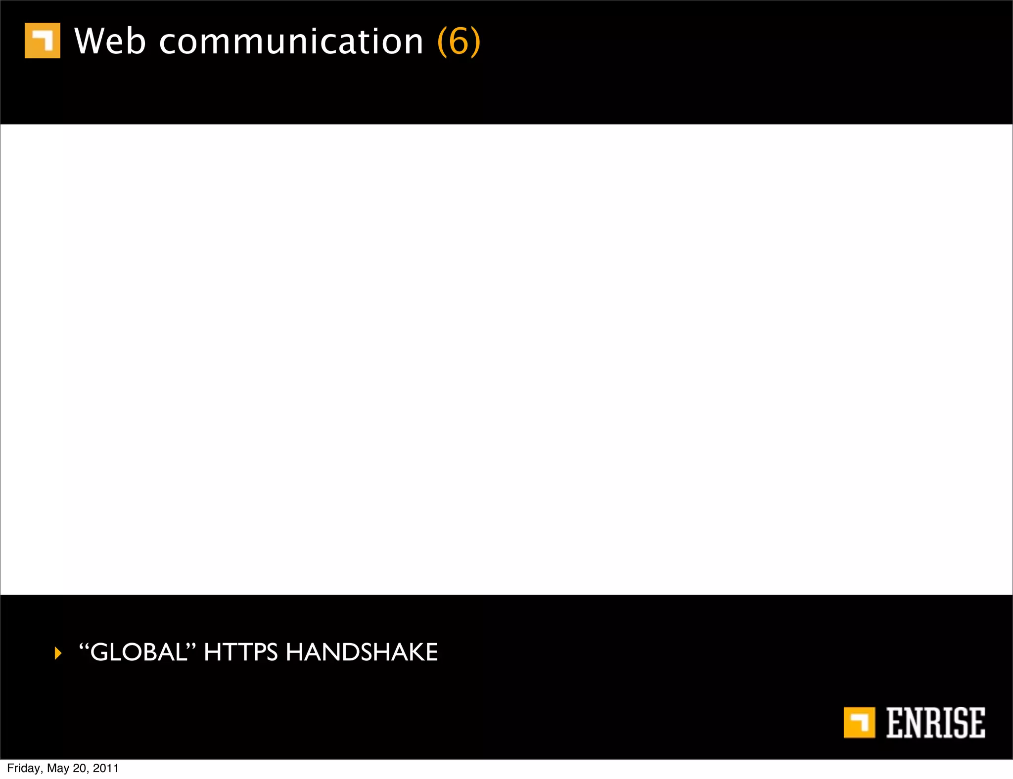 Web communication (6)




        ‣ “GLOBAL” HTTPS HANDSHAKE



Friday, May 20, 2011
 