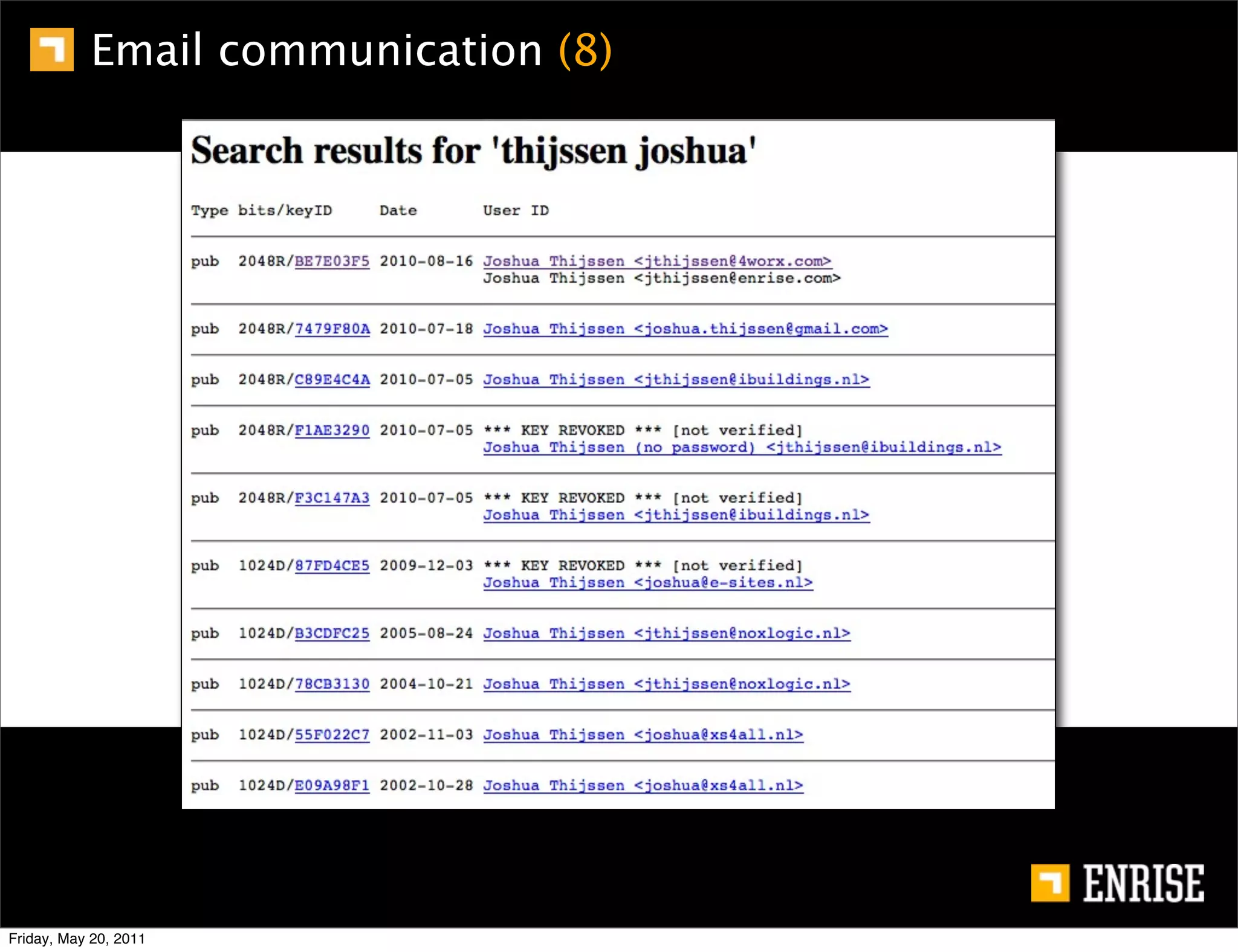 Email communication (8)




Friday, May 20, 2011
 