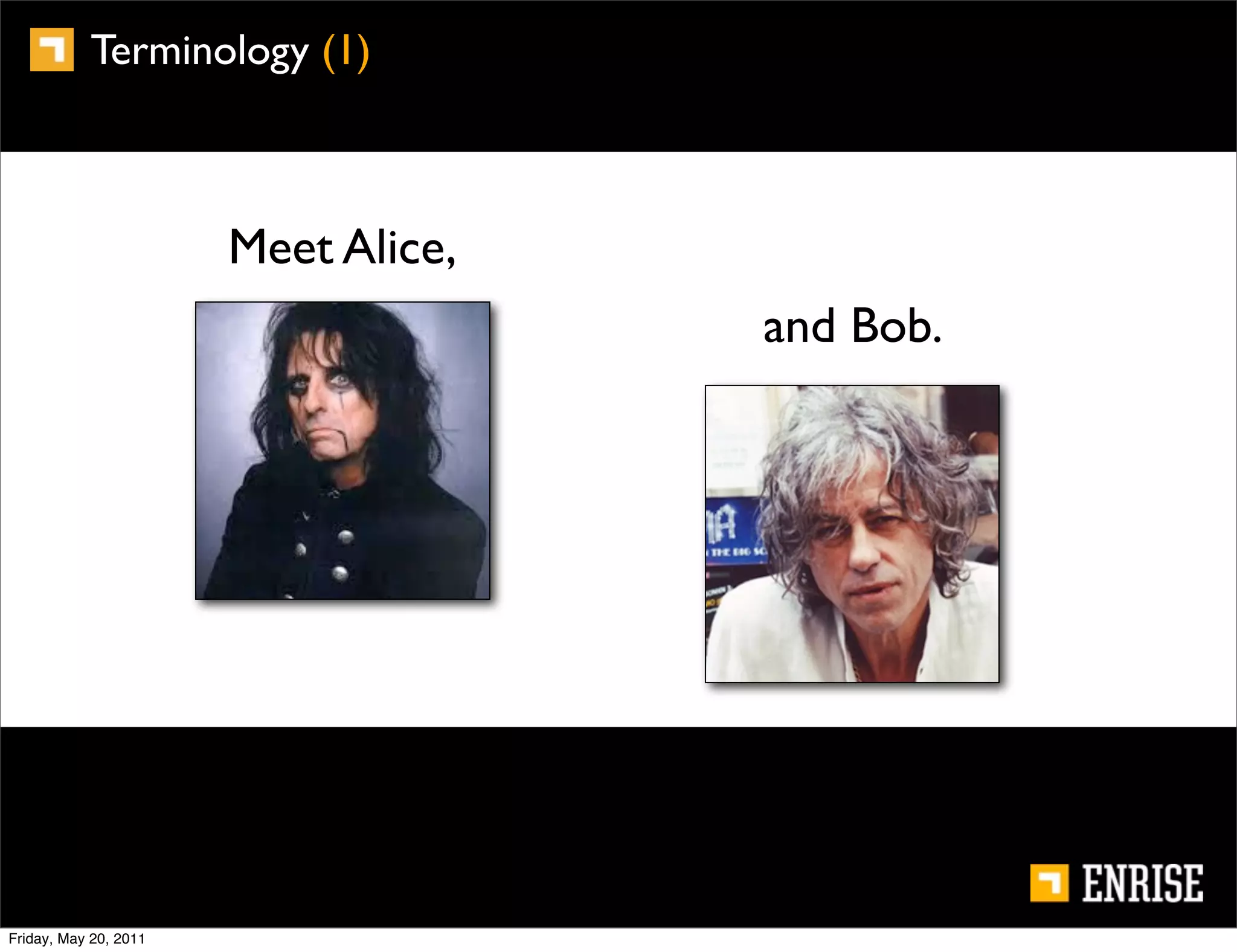 Terminology (1)



                       Meet Alice,
                                     and Bob.




Friday, May 20, 2011
 