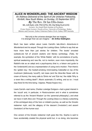 Alice In Wonderland The Ancient Wisdom Pdf