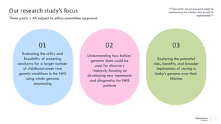 01
Evaluating the utility and
feasibility of screening
newborns for a larger number
of childhood-onset rare
genetic condit...