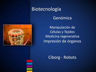 Biotecnología
          Genómica

        Manipulación de
        Células y Tejidos
      Medicina regenerativa
     Impre...