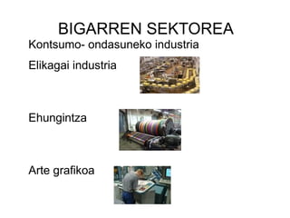BIGARREN SEKTOREA
Kontsumo- ondasuneko industria
Elikagai industria



Ehungintza



Arte grafikoa
 