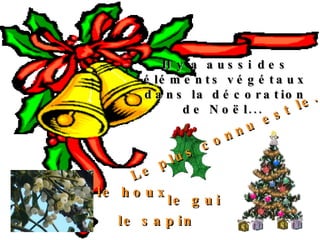 Il y a aussi des éléments végétaux dans la décoration de Noël...  Le plus connu est le....... le   houx   le   gui le sapin   