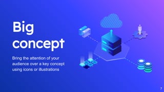 Big
concept
Bring the attention of your
audience over a key concept
using icons or illustrations
7
 