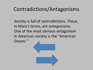 Karl Marx on Work
Work should use our creative powers and
develop all sides of our potential.
Each one of us has the potential to develop
a wide variety of skills and capacities.
We are most human:
-- when we work because we want to, and
because we like our work
-- when work is self-rewarding -- our life finds
meaning in our work
 