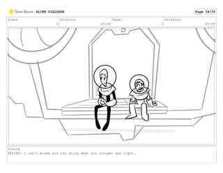 Scene
9
Duration
03:00
Panel
3
Duration
01:00
Dialog
KEPLER: I can't blame you for doing what you thought was right.
ALIEN DIALOGUE Page 34/35
 