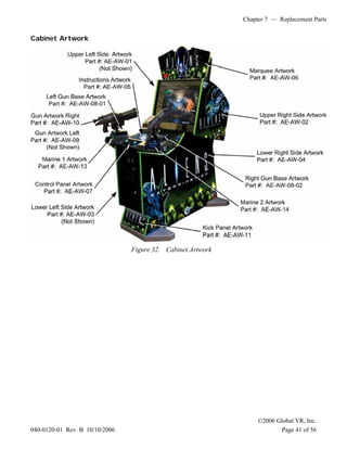 Chapter 7 — Replacement Parts
©2006 Global VR, Inc.
040-0120-01 Rev. B 10/10/2006 Page 41 of 56
Cabinet Artwork
Figure 32. Cabinet Artwork
 