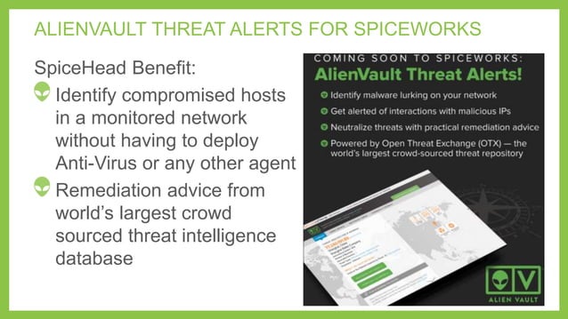 AlienVault Threat Alerts in Spiceworks | PPTX | Technology & Computing