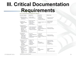 III. Critical Documentation
             Requirements




25	
  FEBRUARY	
  2013	
           26	
  
 