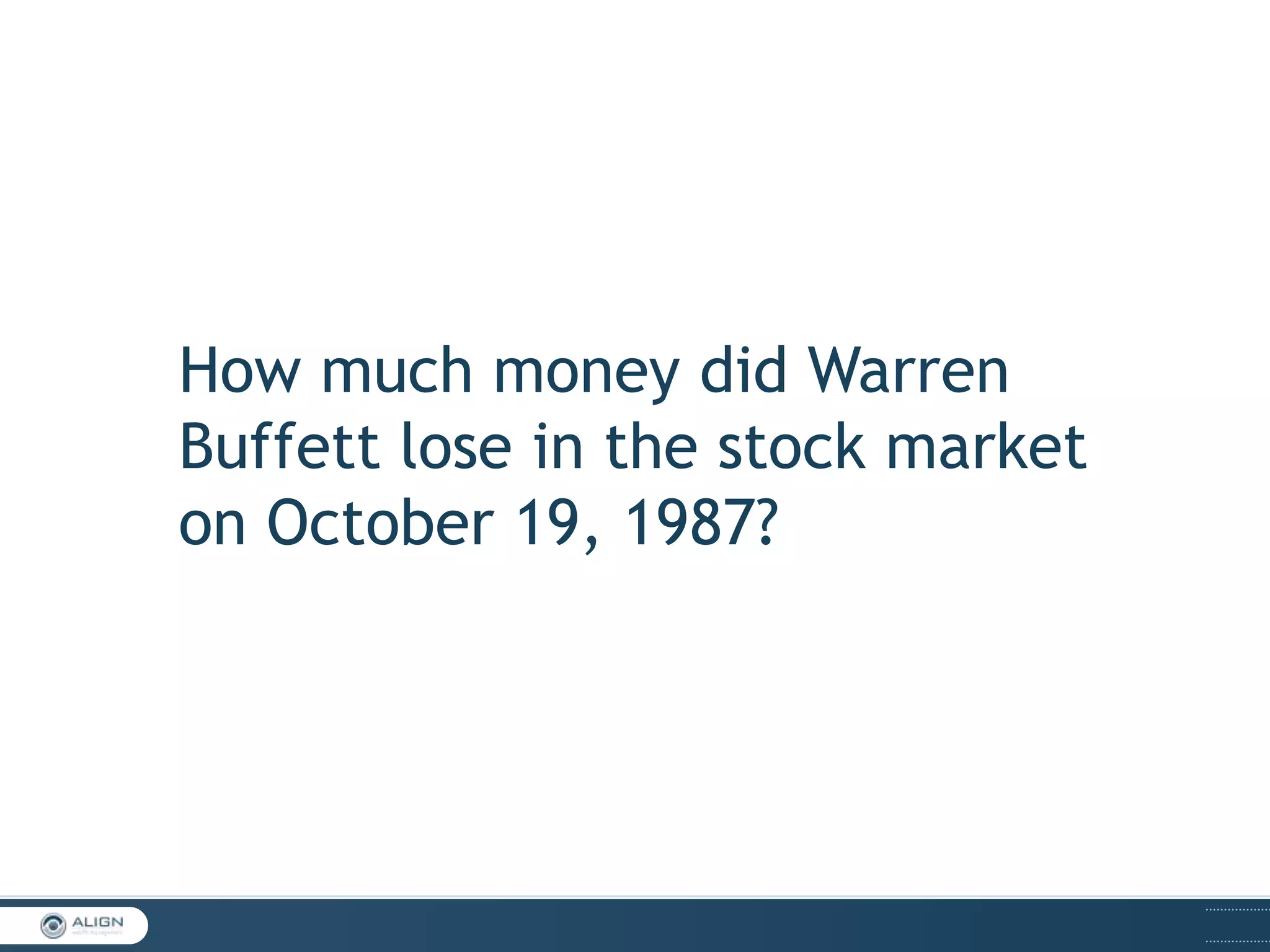 How much money did Warren
Buffett lose in the stock market
on October 19, 1987?

 