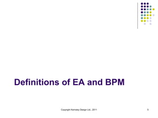 Definitions of EA and BPM

          Copyright Kemsley Design Ltd., 2011   5
 