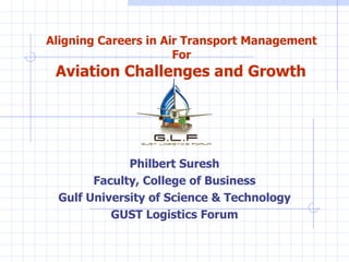 Aligning Careers in Air Transport Management   For   Aviation Challenges and Growth   Philbert Suresh Faculty, College of Business Gulf University of Science & Technology GUST Logistics Forum 