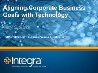 Aligning Corporate Business
Goals with Technology
Chris Yetman, SVP Business Process & Technology
 