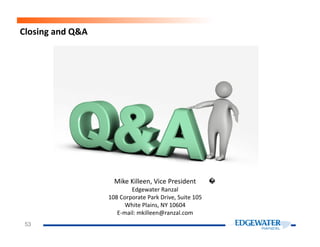 Closing and Q&A
53
Mike Killeen, Vice President
Edgewater Ranzal
108 Corporate Park Drive, Suite 105
White Plains, NY 10604
E-mail: mkilleen@ranzal.com
 