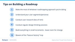 #UXDXAPAC Aligning Teams Through Product Roadmaps
Tips on Building a Roadmap
Make the most of whatever roadmapping approac...