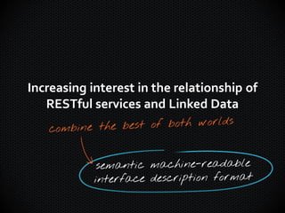 Increasing interest in the relationship of
   RESTful services and Linked Data
 