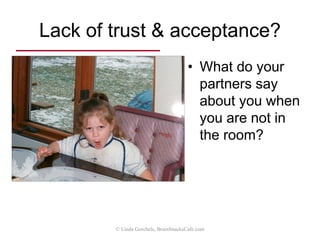 Lack of partner mindshare?
• Are your channel
partners willing to
push aggressively
for your sales?
• Why or why not?
© Linda Gorchels, BrainSnacksCafe.com
Picture from michaelmccurry.net
 