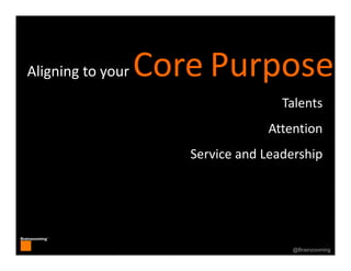 30
Brainzooming™
30@Brainzooming
Aligning to your Core Purpose
Talents
Attention
Service and Leadership
 