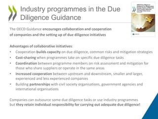 Industry programmes in the Due
Diligence Guidance
The OECD Guidance encourages collaboration and cooperation
of companies ...