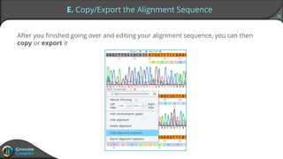 28
E. Copy/Export the Alignment Sequence
After you finished going over and editing your alignment sequence, you can then
copy or export it
 
