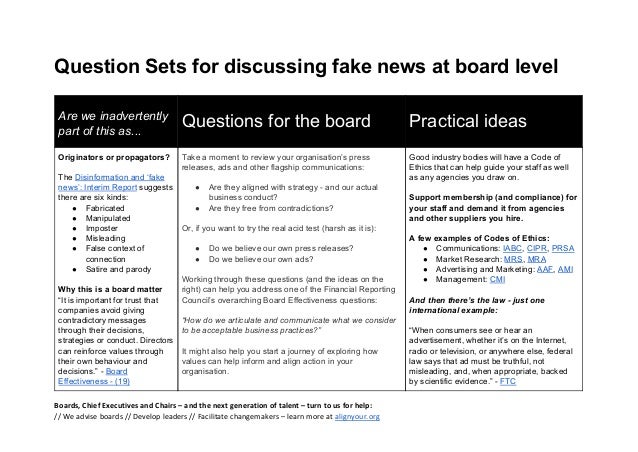 Question Sets For Discussing Fake News At Board Level