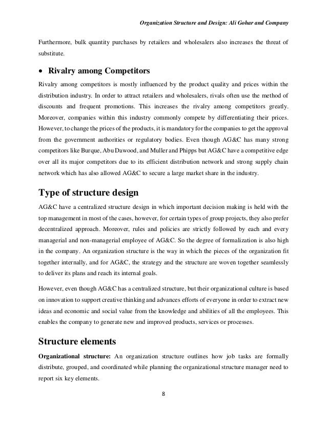 Organization Structure and Design: Ali Gohar and Company