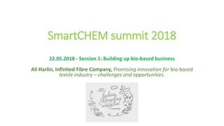 SmartCHEM summit 2018
22.05.2018 - Session 1: Building up bio-based business
Ali Harlin, Infinited Fibre Company, Promising innovation for bio-based
textile industry – challenges and opportunities.
 