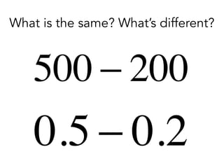 What is the same? What’s different?
0.5 − 0.2
500 − 200
 