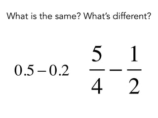 5
4
−
1
2
What is the same? What’s different?
0.5 − 0.2
 