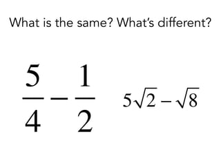 5
4
−
1
2
What is the same? What’s different?
5 2 − 8
 