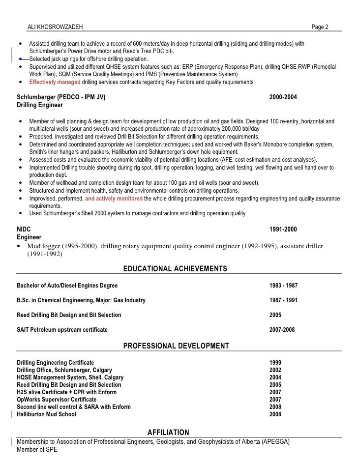 Drilling engineer resume sample