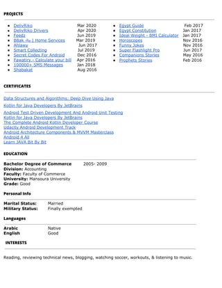 Ali Mansour Senior Android developer resume | PDF