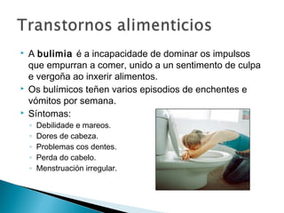  As alerxias alimentarias son debidas á
reacción do corpo fronte a algún compoñente do
alimento, chamado alérxeno.
 Se a reacción é menos intensa e lenta falamos
de intolerancia.
 