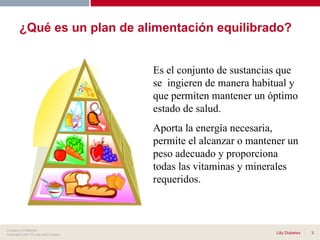 Es el conjunto de sustancias que se  ingieren de manera habitual y que permiten mantener un óptimo estado de salud.  Aporta la energía necesaria, permite el alcanzar o mantener un peso adecuado y proporciona todas las vitaminas y minerales requeridos. ¿Qué es un plan de alimentación equilibrado? 