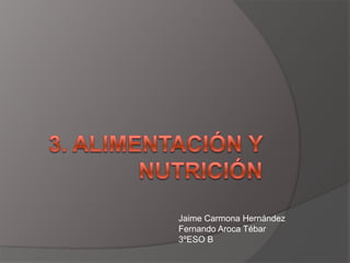 3. ALIMENTACIÓN Y NUTRICIÓN Jaime Carmona Hernández Fernando Aroca Tébar 3ºESO B  