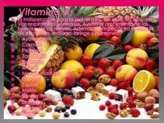  Es indispensable para la piel, el pelo, las uñas, los ojos, las
  vías respiratorias y urinarias. Ayuda al crecimiento d...