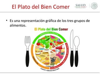 El Plato del Bien Comer
• Es una representación gráfica de los tres grupos de
alimentos.

 