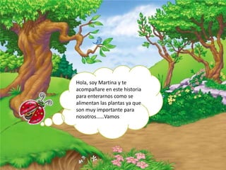 Hola, soy Martina y te
acompañare en este historia
para enterarnos como se
alimentan las plantas ya que
son muy importante para
nosotros……Vamos
 