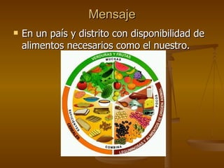 Mensaje En un país y distrito con disponibilidad de alimentos necesarios como el nuestro. 