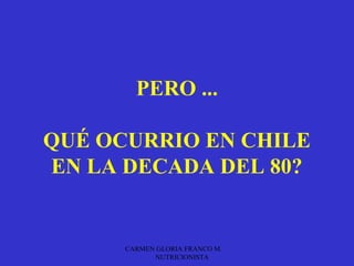 PERO ...

QUÉ OCURRIO EN CHILE
EN LA DECADA DEL 80?


      CARMEN GLORIA FRANCO M.
            NUTRICIONISTA
 