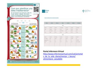 Portal Infermera Virtual 
http://www.infermeravirtual.com/cat/activitat
s_de_la_vida_diaria/menjar_i_beure/
alimentacio_saludable
 