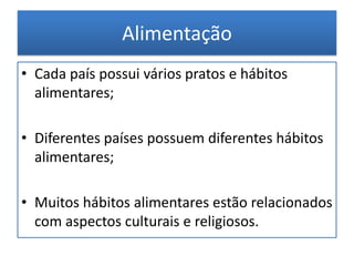 AlimentaçãoO nosso organismo é constituído por milhões de células que necessitam de energia para crescerem e desempenharem as suas funções;As substâncias contidas nos alimentos são utilizadas para reparar as células ou formar novas, mas também ajudam a fortalecer certos órgãos (dentes, ossos) e a prevenir contra certas doenças (vitaminas).