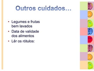 VocabulárioObesidade: doença provocada por um aumento muito grande do peso.Diabetes: doença caracterizada pela presença excessiva de açúcar no sangue.Doenças cardiovasculares: Doenças que afectam o coração e os vasos sanguíneos.Hipertensão: Tensão mais elevada do que o normal exercida pelo sangue nas paredes dos vasos sanguíneos onde circula.Cárie dentária: Doença que provoca a destruição dos dentes.