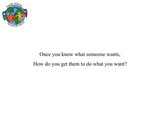 Once you know what someone wants,
How do you get them to do what you want?
 