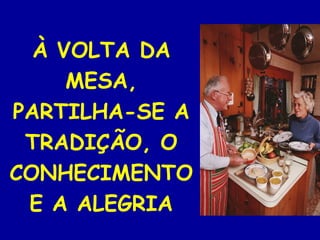 À VOLTA DA
     MESA,
PARTILHA-SE A
 TRADIÇÃO, O
CONHECIMENTO
 E A ALEGRIA
 