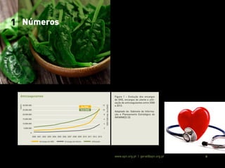 Associação Portuguesa de Nutrição www.apn.org.pt | geral@apn.org.pt 4
Estima-se que em Portugal, no ano de 2015, as doenças cérebro-
-cardiovasculares tenham constituído a principal causa de mortali-
dade, com uma prevalência de 1,313,669 casos e uma incidência de
192,640 novos casos (1).
Uma vez que a maioria dos eventos cérebro-cardiovasculares se
associam ao desenvolvimento de outas complicações como o trom-
boembolismo venoso, arterial ou cardíaco, o recurso a anticoagulan-
tes como estratégia preventiva é cada vez mais uma realidade (2).
De facto, o uso de anticoagulantes tem vindo a aumentar ao longo
dos últimos anos (Figura 1), sendo expectável a manutenção
desta tendência nos próximos anos dado o aumento da esperança
média de vida e a crescente prevalência das doenças cérebro-
-cardiovasculares (2,3).
1 Números
Figura 1 – Evolução dos encargos
do SNS, encargos do utente e utili-
zação de anticoagulantes entre 2000
e 2013.
Adaptado de: Gabinete de Informa-
ção e Planeamento Estratégico do
INFARMED (3)
30.000.000
25.000.000
20.000.000
15.000.000
10.000.000
5.000.000
0
Anticoagulantes
2000 2001 2002 2003 2004 2005 2006 2007 2008 2009 2010 2011 2012 2013
DDD
1000
Hab.
Dia
(DHD)
Encargos do SNS Encargos do Utente Utilização
12
10
8
6
4
2
-
euros
26,9M€
10,5 DHD
 