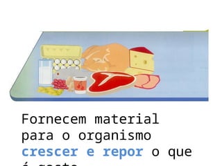 Fornecem material
para o organismo
crescer e repor o que
 