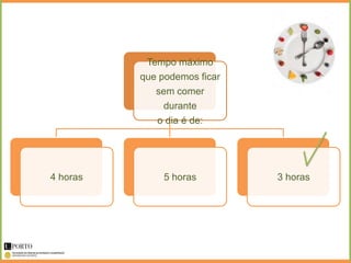 Tempo máximo
          que podemos ficar
             sem comer
               durante
             o dia é de:




4 horas        5 horas        3 horas
 